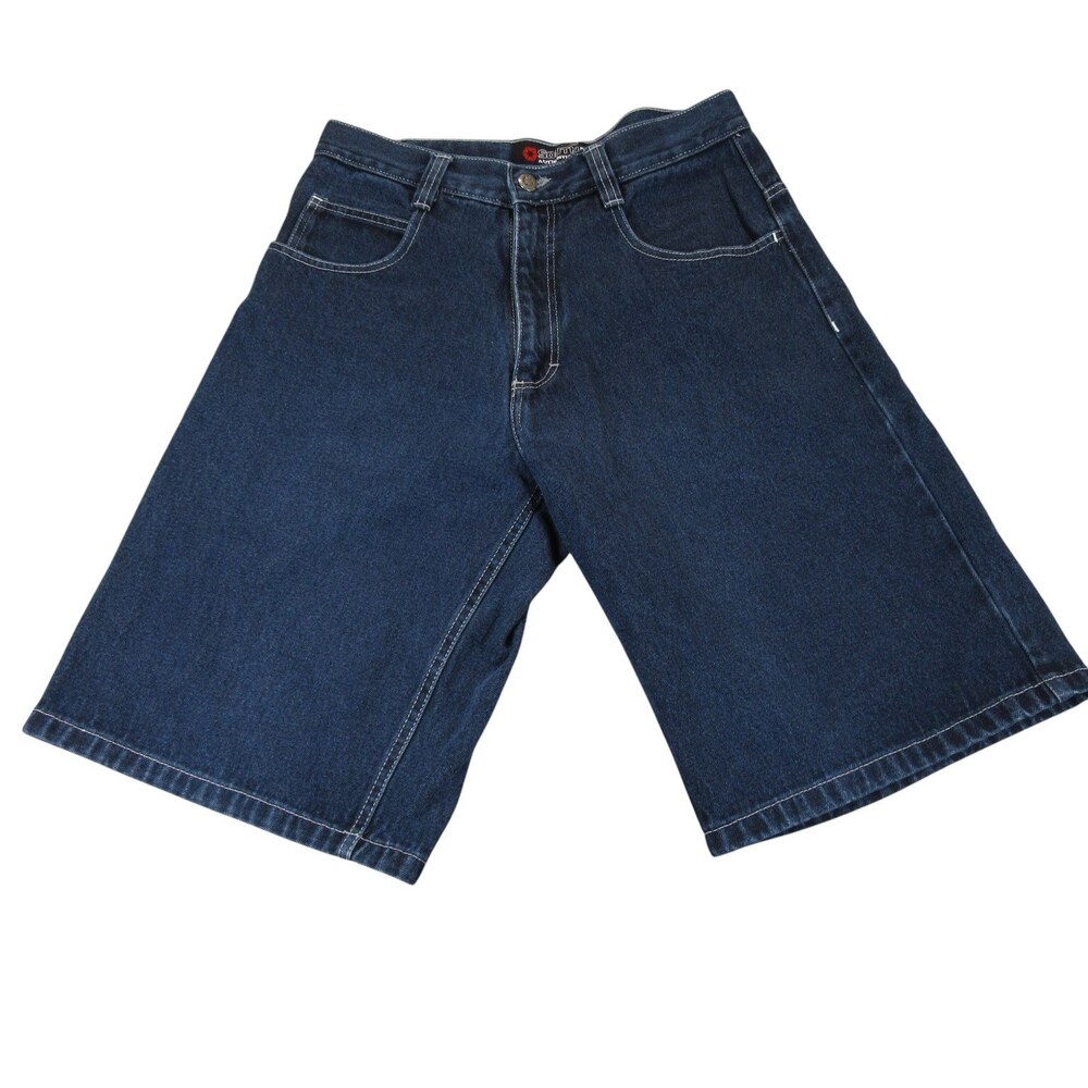 South Pole Mens Vintage Denim Shorts Jorts 32 x 13 Dark Blue Baggy Y2K